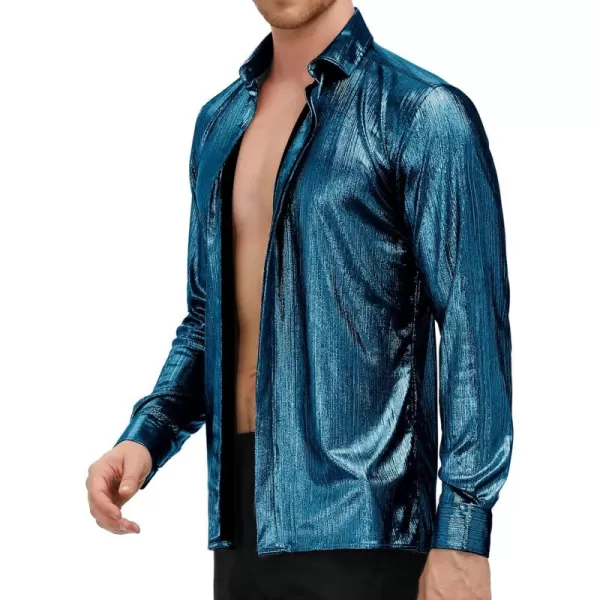 PJ PAUL JONES Men's 70s Disco Shirts Luxury Metallic Sequins Button Down Long Sleeve Party Shirt Nightclub Costume Tops