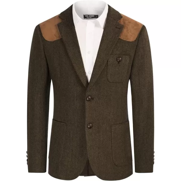 PJ PAUL JONES Men's Blazer Herringbone Tweed Sport Coats Two Button Wool Blend Formal Jacket
