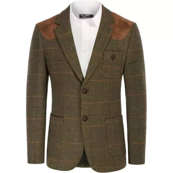 PJ PAUL JONES Men's Blazer Herringbone Tweed Sport Coats Two Button Wool Blend Formal Jacket)