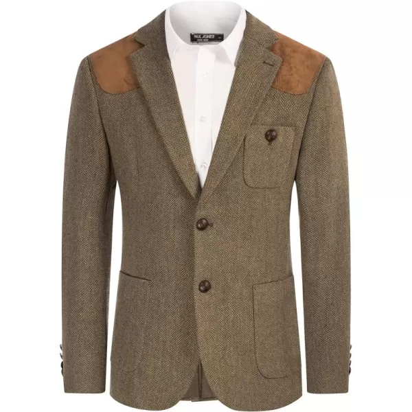 PJ PAUL JONES Men's Blazer Herringbone Tweed Sport Coats Two Button Wool Blend Formal Jacket