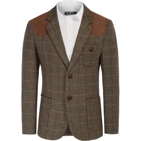 PJ PAUL JONES Men's Blazer Herringbone Tweed Sport Coats Two Button Wool Blend Formal Jacket)