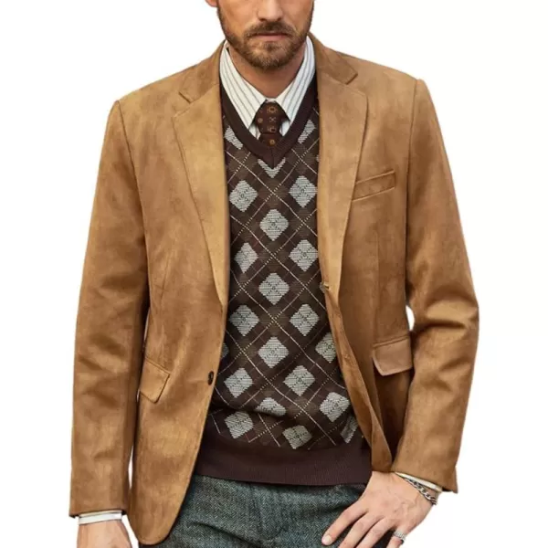 PJ PAUL JONES Mens Blazer Jacket Faux Leather Suit Jacket Casual 2 Buttons Suede Sport Blazer Coat with Pockets