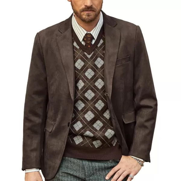 PJ PAUL JONES Mens Blazer Jacket Faux Leather Suit Jacket Casual 2 Buttons Suede Sport Blazer Coat with Pockets