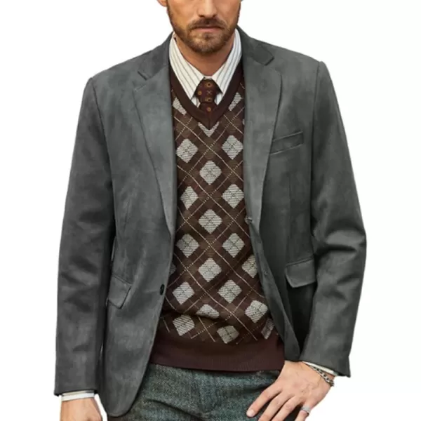 PJ PAUL JONES Mens Blazer Jacket Faux Leather Suit Jacket Casual 2 Buttons Suede Sport Blazer Coat with Pockets