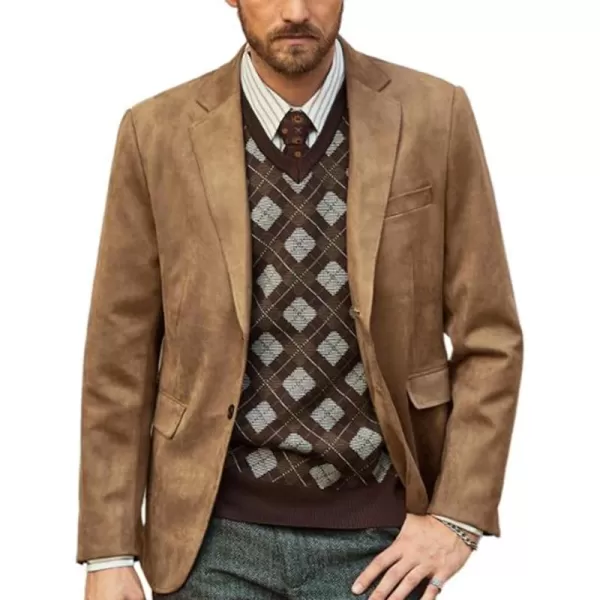 PJ PAUL JONES Mens Blazer Jacket Faux Leather Suit Jacket Casual 2 Buttons Suede Sport Blazer Coat with Pockets