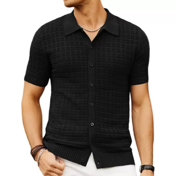 PJ PAUL JONES Mens Breathable Knitting Polo Shirts Textured Short Sleeve Golf Polo Shirts