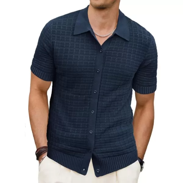 PJ PAUL JONES Mens Breathable Knitting Polo Shirts Textured Short Sleeve Golf Polo Shirts