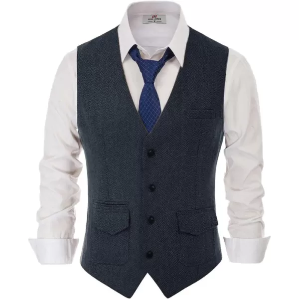 PJ PAUL JONES Men's British Herringbone Tweed Vest Casual Wool Blend Waistcoat with Pockets