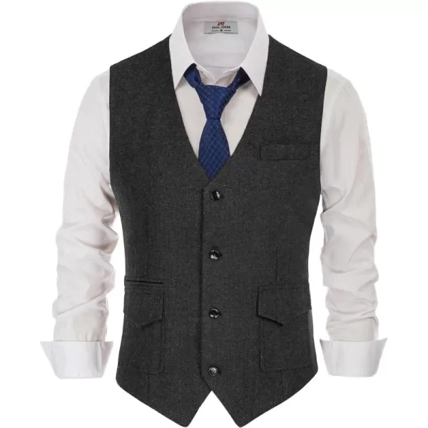 PJ PAUL JONES Men's British Herringbone Tweed Vest Casual Wool Blend Waistcoat with Pockets