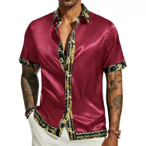 PJ PAUL JONES Mens Button Down Shirt Casual Stretch Satin Silk Shirts Hawaiian Beach Shirts