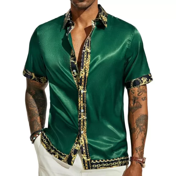 PJ PAUL JONES Mens Button Down Shirt Casual Stretch Satin Silk Shirts Hawaiian Beach Shirts