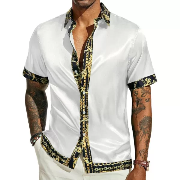 PJ PAUL JONES Mens Button Down Shirt Casual Stretch Satin Silk Shirts Hawaiian Beach Shirts