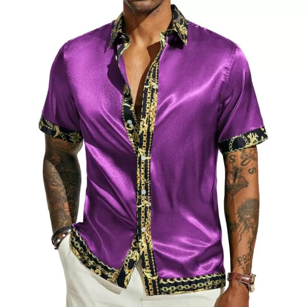 PJ PAUL JONES Mens Button Down Shirt Casual Stretch Satin Silk Shirts Hawaiian Beach Shirts