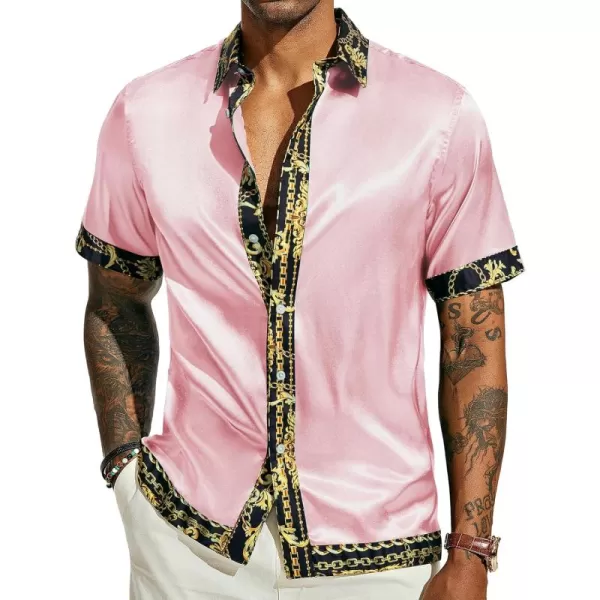 PJ PAUL JONES Mens Button Down Shirt Casual Stretch Satin Silk Shirts Hawaiian Beach Shirts