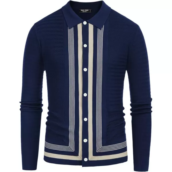 PJ PAUL JONES Mens Button Down Shirt Knitted Cardigan Sweaters Stripe Polo Shirts