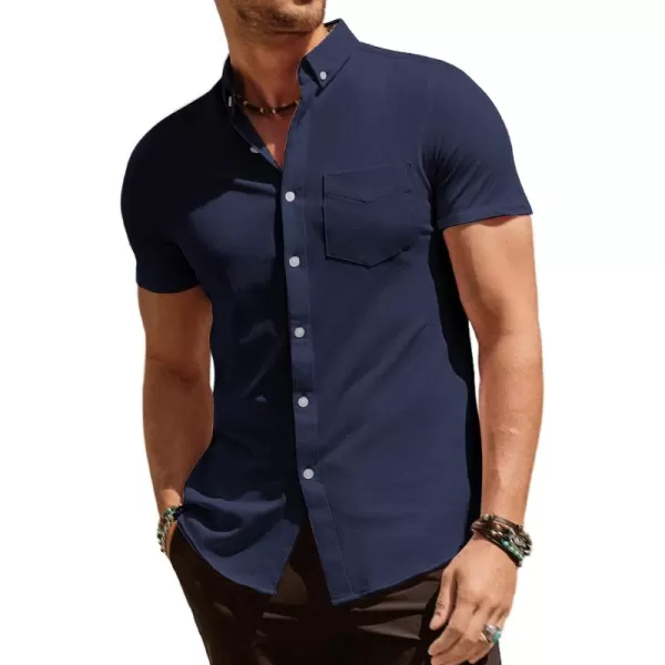 PJ PAUL JONES Men's Button Down Shirt Short Sleeve Regular Fit Casual Cotton Oxford Shirts Tops