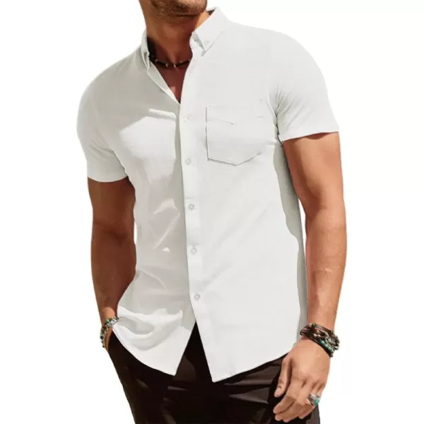 PJ PAUL JONES Men's Button Down Shirt Short Sleeve Regular Fit Casual Cotton Oxford Shirts Tops