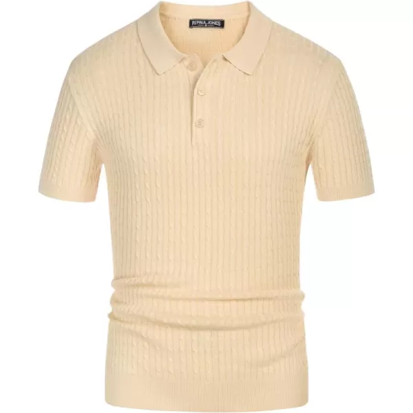 PJ PAUL JONES Mens Cable Knitted Polo Shirts Knitting Lightweight Golf Tee Shirt