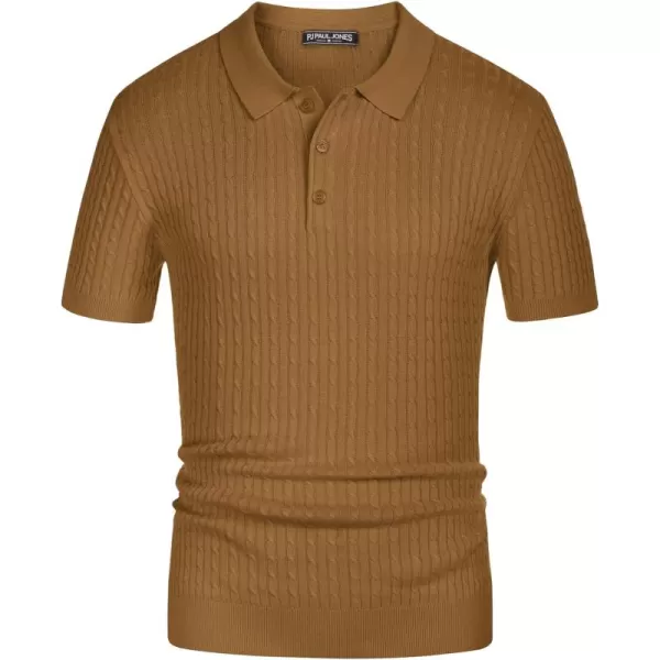 PJ PAUL JONES Mens Cable Knitted Polo Shirts Knitting Lightweight Golf Tee Shirt
