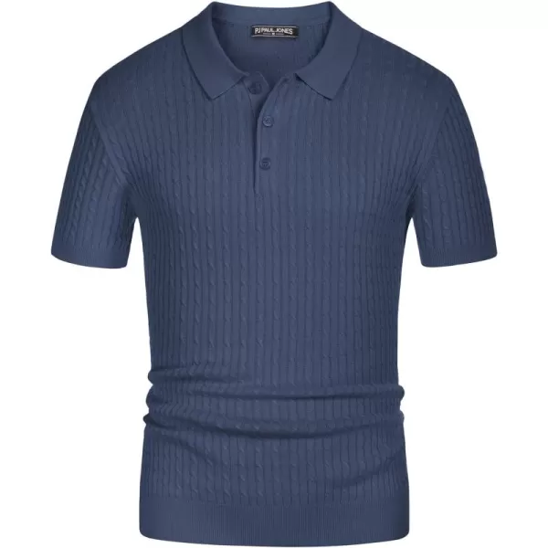PJ PAUL JONES Mens Cable Knitted Polo Shirts Knitting Lightweight Golf Tee Shirt