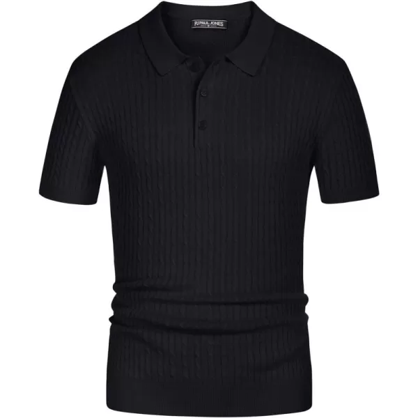 PJ PAUL JONES Mens Cable Knitted Polo Shirts Knitting Lightweight Golf Tee Shirt