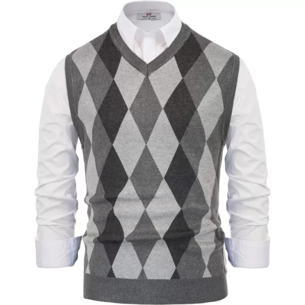 PJ PAUL JONES Mens Casual Argyle Sweater Vest V-Neck Sleeveless Pullover Knitwear Vests