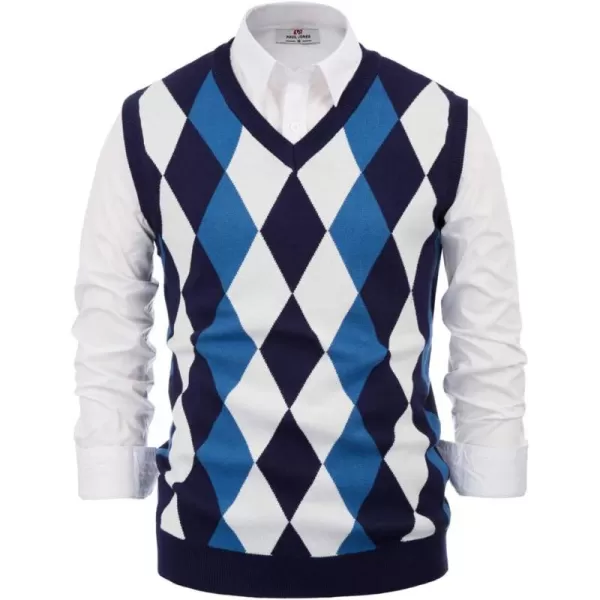 PJ PAUL JONES Mens Casual Argyle Sweater Vest V-Neck Sleeveless Pullover Knitwear Vests