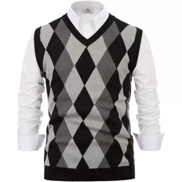 PJ PAUL JONES Mens Casual Argyle Sweater Vest V-Neck Sleeveless Pullover Knitwear Vests