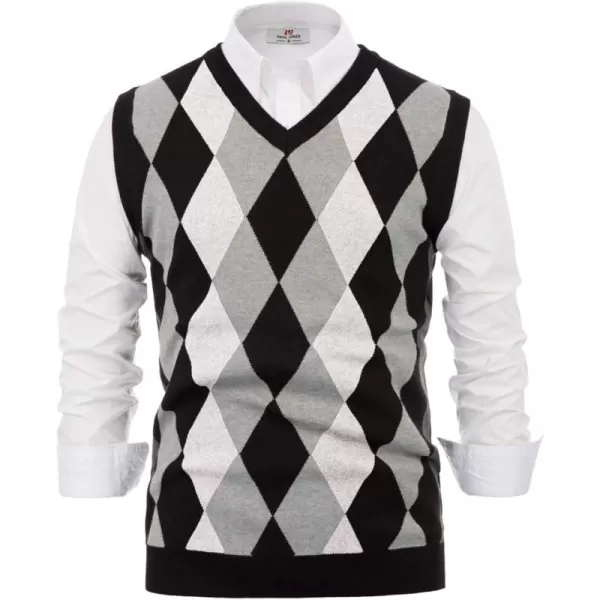 PJ PAUL JONES Mens Casual Argyle Sweater Vest V-Neck Sleeveless Pullover Knitwear Vests