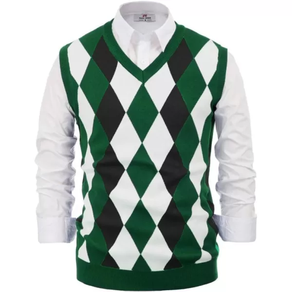 PJ PAUL JONES Mens Casual Argyle Sweater Vest V-Neck Sleeveless Pullover Knitwear Vests