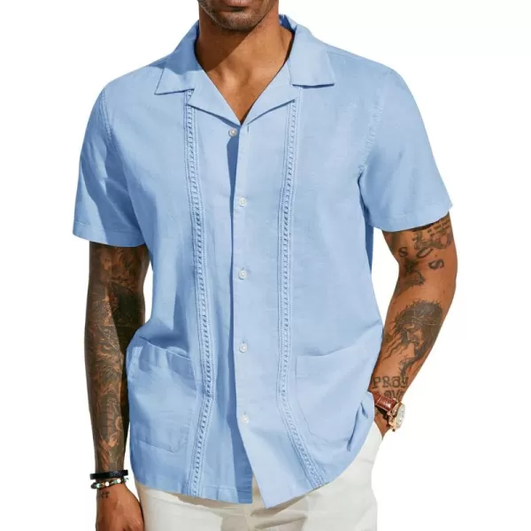 PJ PAUL JONES Mens Casual Button Down Shirts Linen Cuban Guayabera Beach Shirt