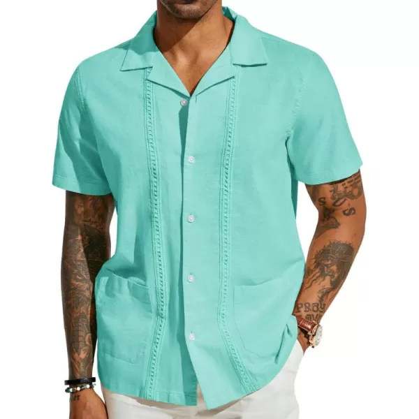 PJ PAUL JONES Mens Casual Button Down Shirts Linen Cuban Guayabera Beach Shirt