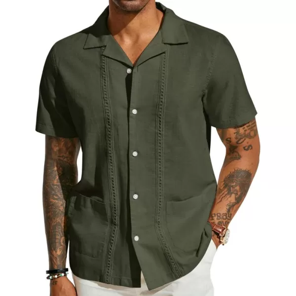 PJ PAUL JONES Mens Casual Button Down Shirts Linen Cuban Guayabera Beach Shirt