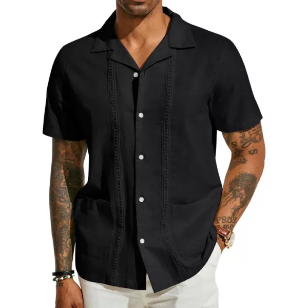 PJ PAUL JONES Mens Casual Button Down Shirts Linen Cuban Guayabera Beach Shirt