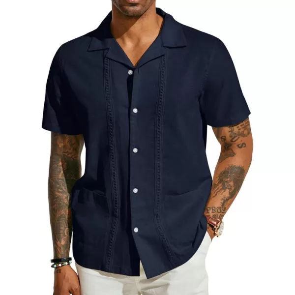 PJ PAUL JONES Mens Casual Button Down Shirts Linen Cuban Guayabera Beach Shirt