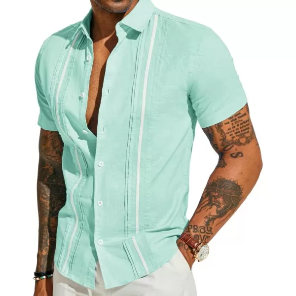 PJ PAUL JONES Men's Casual Button Down Shirts Linen Cuban Guayabera Shirt Color Blocking Stripes Cotton Beach Shirts