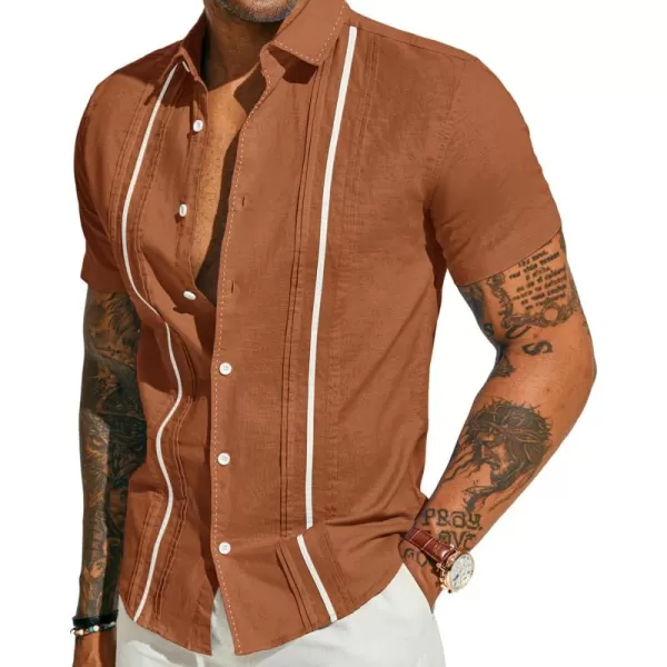 PJ PAUL JONES Men's Casual Button Down Shirts Linen Cuban Guayabera Shirt Color Blocking Stripes Cotton Beach Shirts