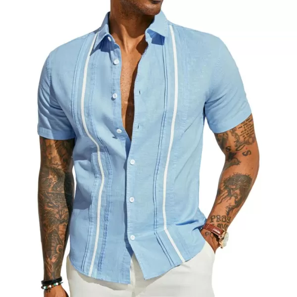 PJ PAUL JONES Men's Casual Button Down Shirts Linen Cuban Guayabera Shirt Color Blocking Stripes Cotton Beach Shirts