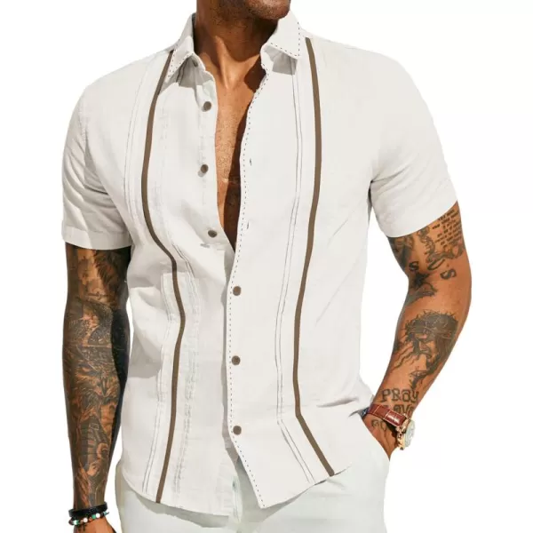 PJ PAUL JONES Men's Casual Button Down Shirts Linen Cuban Guayabera Shirt Color Blocking Stripes Cotton Beach Shirts