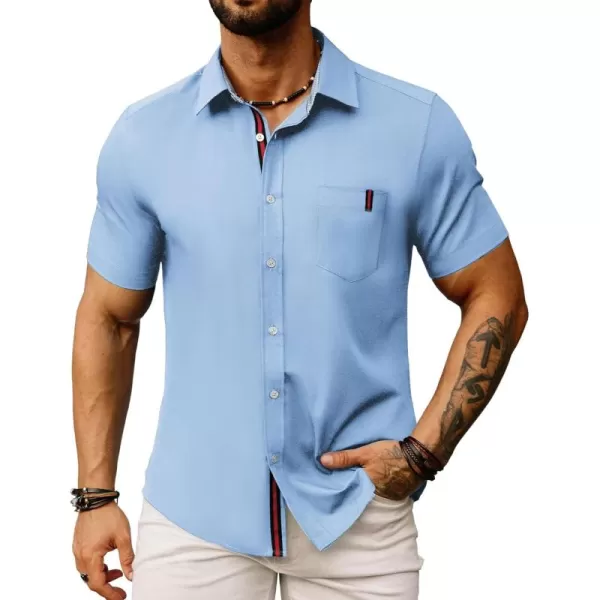 PJ PAUL JONES Men's Casual Dress Shirts Wrinkle-Free Short Sleeve Button Down Untucked Dress Shirt with Webbing Pocket