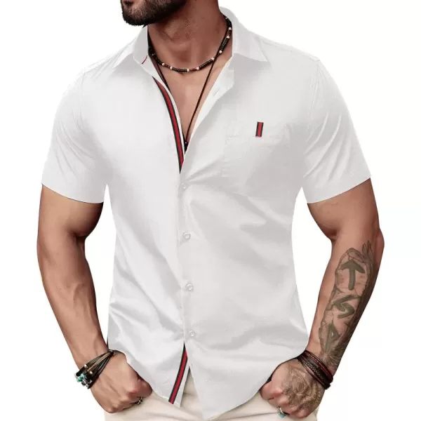 PJ PAUL JONES Men's Casual Dress Shirts Wrinkle-Free Short Sleeve Button Down Untucked Dress Shirt with Webbing Pocket