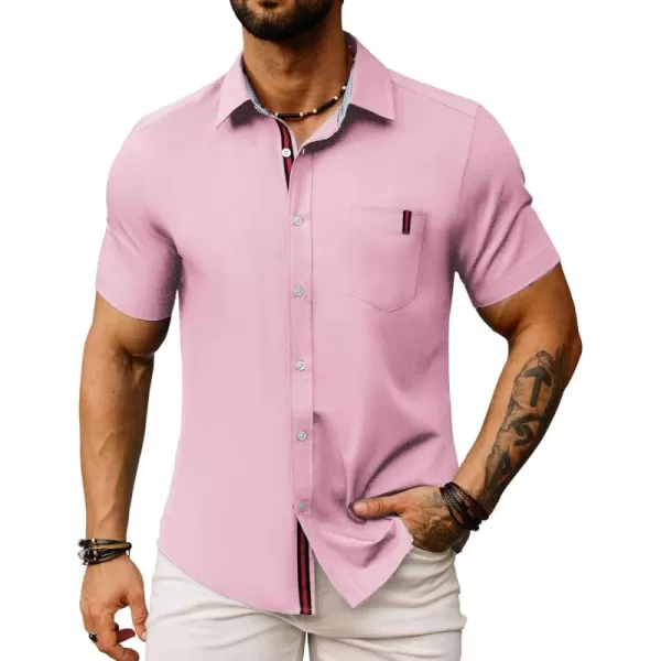 PJ PAUL JONES Men's Casual Dress Shirts Wrinkle-Free Short Sleeve Button Down Untucked Dress Shirt with Webbing Pocket