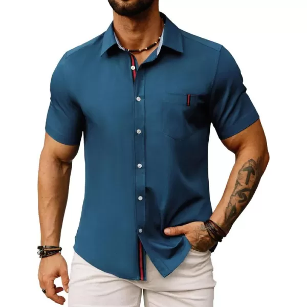 PJ PAUL JONES Men's Casual Dress Shirts Wrinkle-Free Short Sleeve Button Down Untucked Dress Shirt with Webbing Pocket