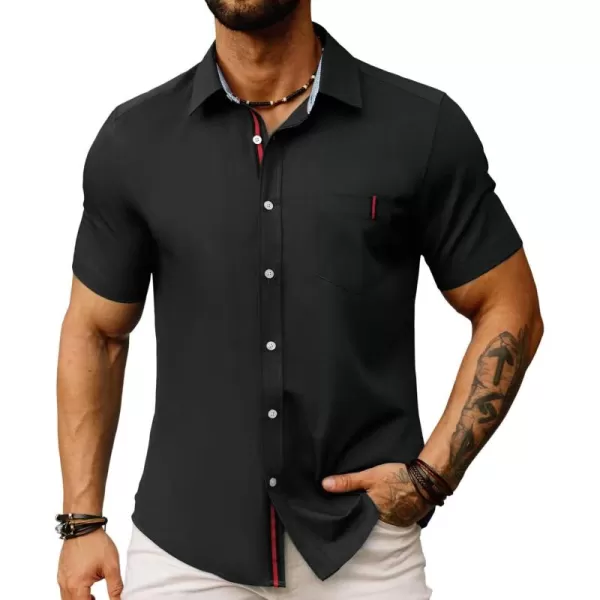 PJ PAUL JONES Men's Casual Dress Shirts Wrinkle-Free Short Sleeve Button Down Untucked Dress Shirt with Webbing Pocket