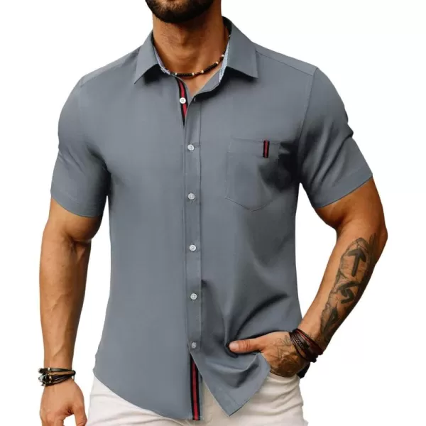 PJ PAUL JONES Men's Casual Dress Shirts Wrinkle-Free Short Sleeve Button Down Untucked Dress Shirt with Webbing Pocket