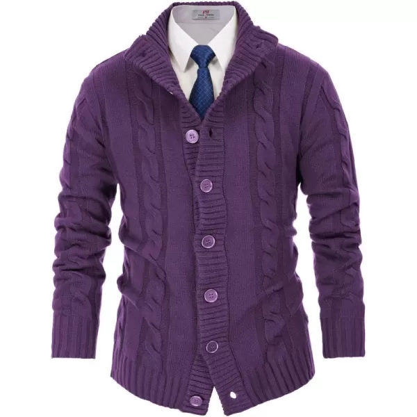 PJ PAUL JONES Men's Casual Stand Collar Cardigan Button Down Cable Knitted Sweater