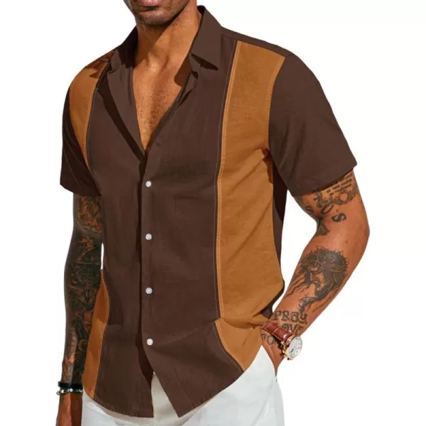 PJ PAUL JONES Men's Cotton Linen Shirts Vintage Contrast Breathable Button Down Shirts Retro Short Sleeve Dress Shirts