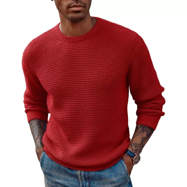PJ PAUL JONES Mens Crewneck Pullover Sweater Waffle Textured Long Sleeve Knitted Sweaters
