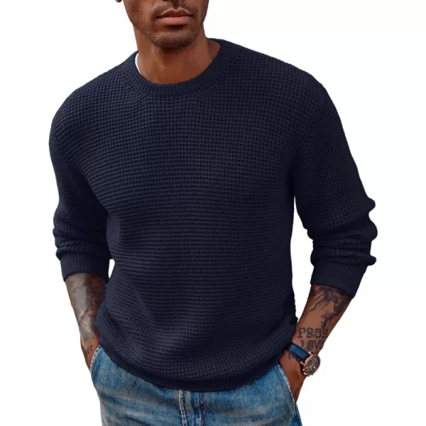 PJ PAUL JONES Mens Crewneck Pullover Sweater Waffle Textured Long Sleeve Knitted Sweaters
