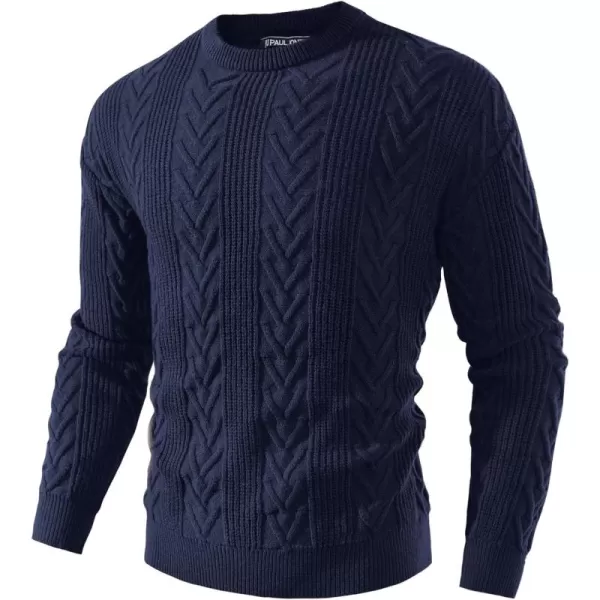 PJ PAUL JONES Mens Crewneck Sweater Casual Cable Knit Pullover Sweater Drop Shoulder Solid Knitted Sweaters